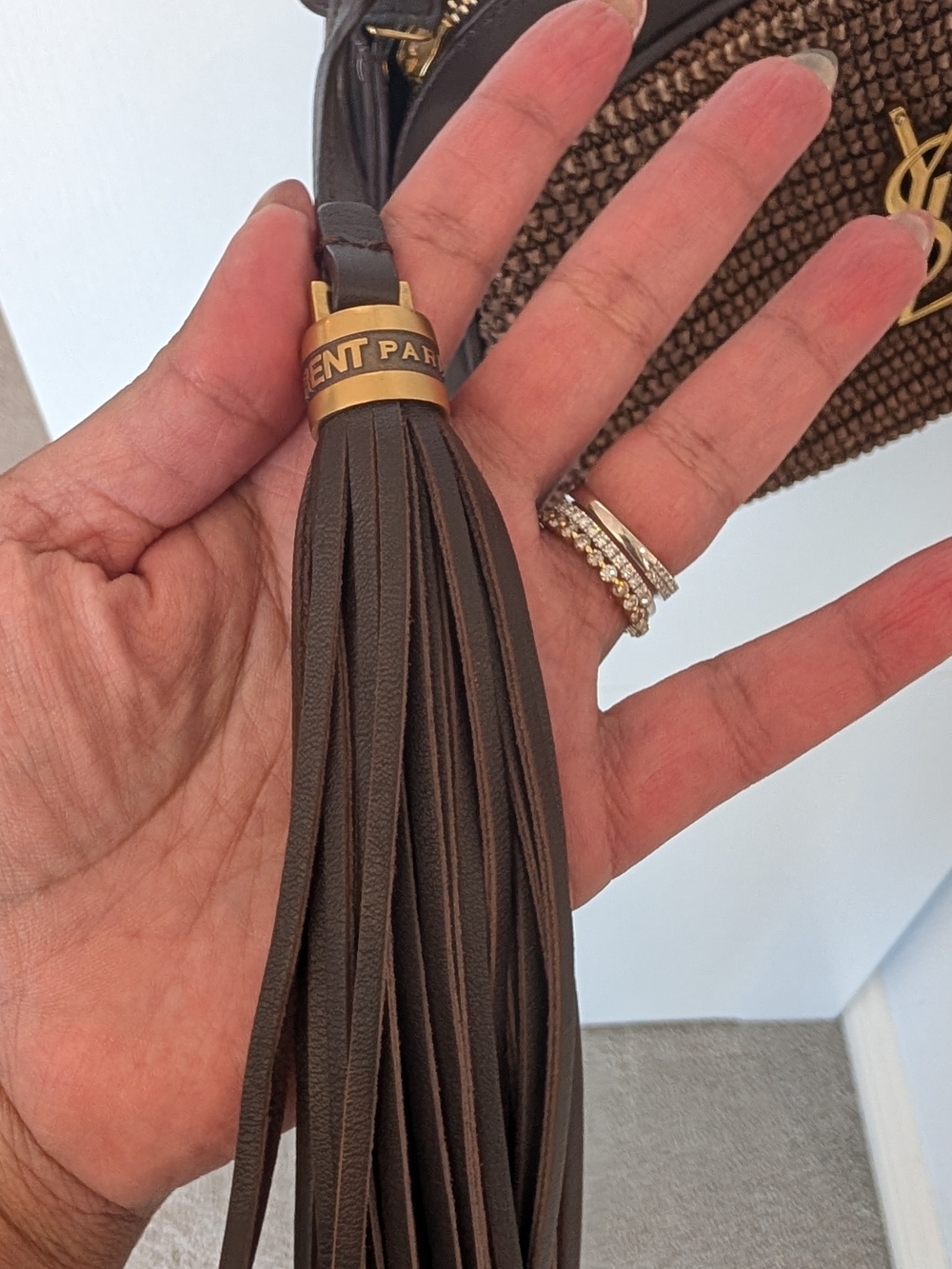 SAINT LAURENT Lou Ysl Monogram Raffia Camera Bag In Brown - Picture 11 of 14